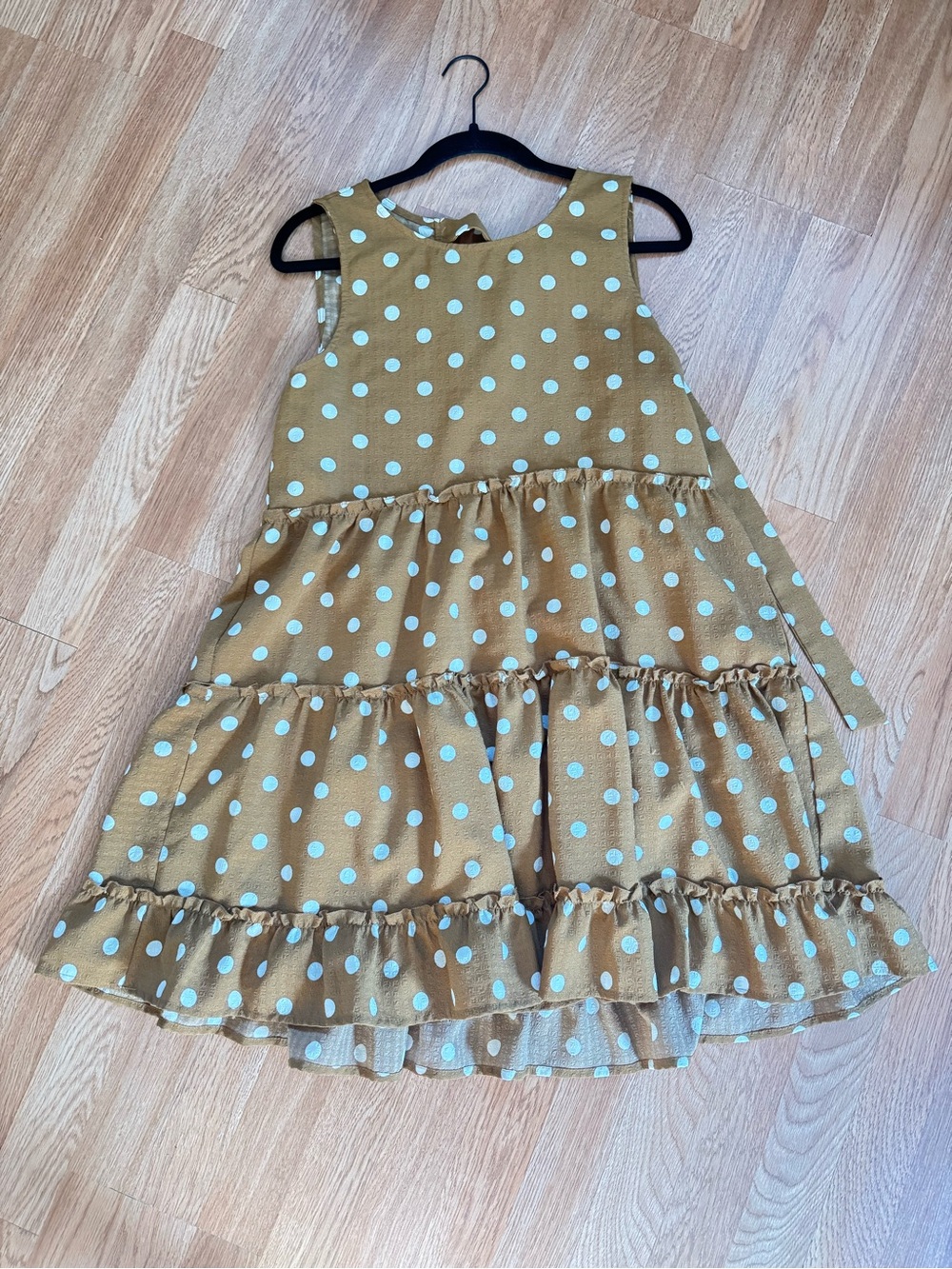 Polka Dot Tiered Sundress in Mustard Brown and White